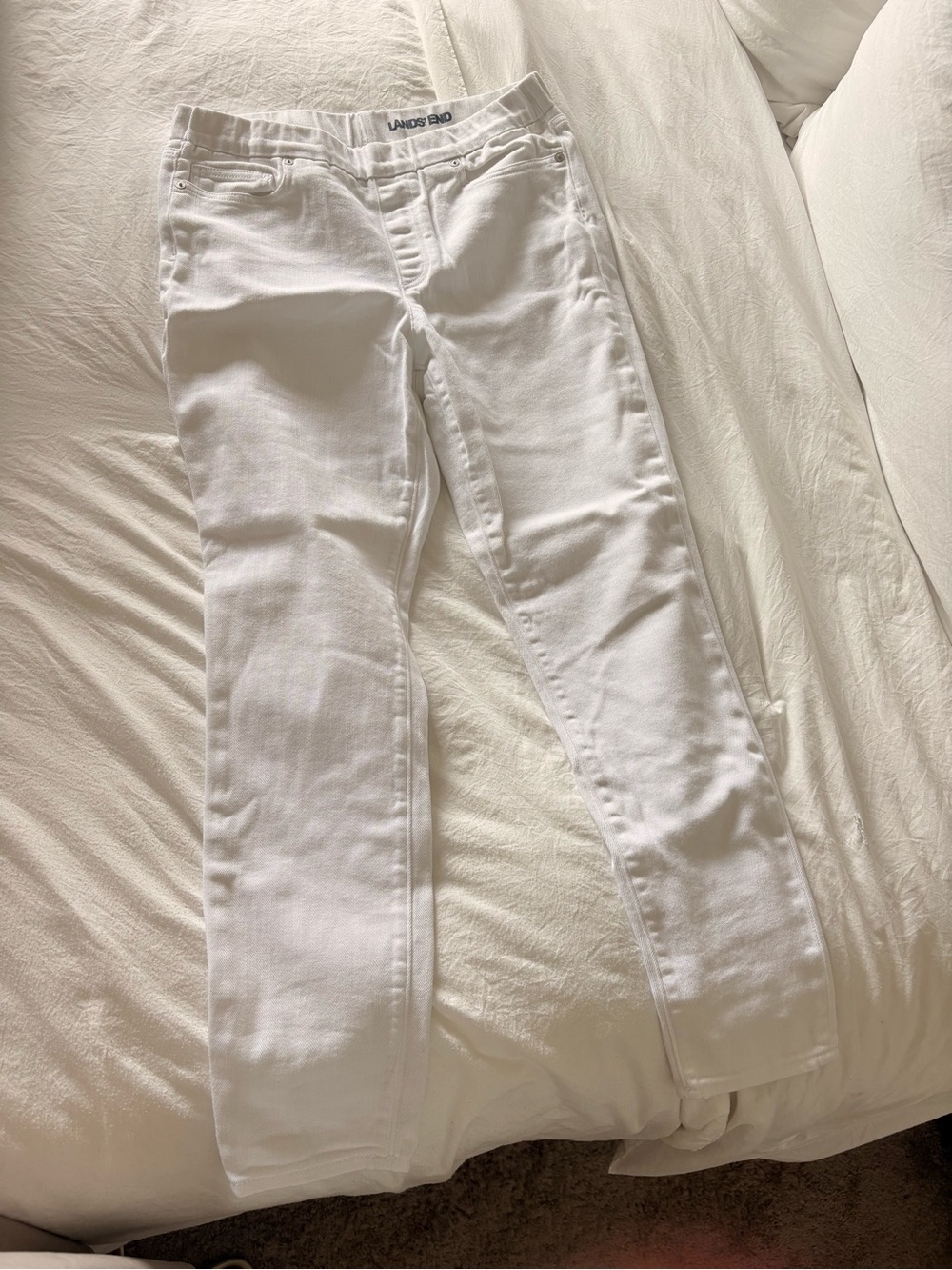 Lands' End White Stretch Cotton Blend Jeans